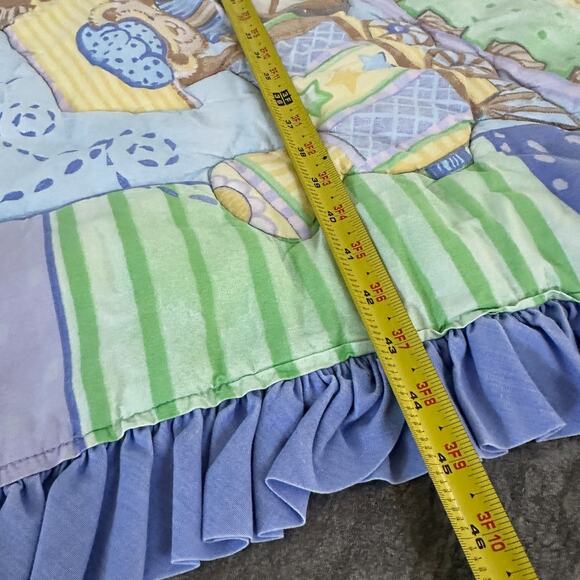 Baby Express Quilt Blanket Blue Ruffle Patchwork Animals Train Nursery Decor - Picture 10 of 11